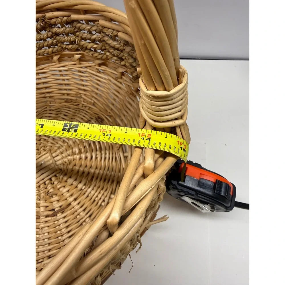 Natural Wicker Seagrass Round Basket with High Handle Farmhouse Decor 14.5in
